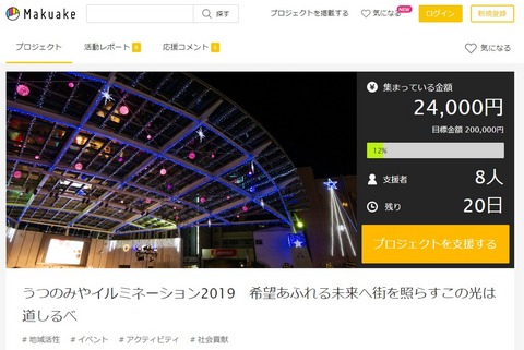 「うつのみやイルミネーション２０１９」クラウドファンディングのお知らせ